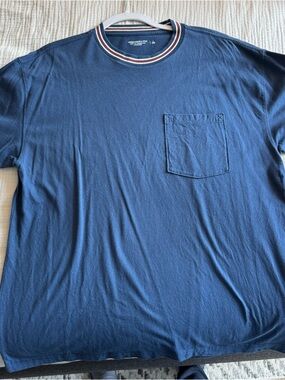 Abercrombie & Fitch Navy Crewneck Pocket Tee with Striped Collar